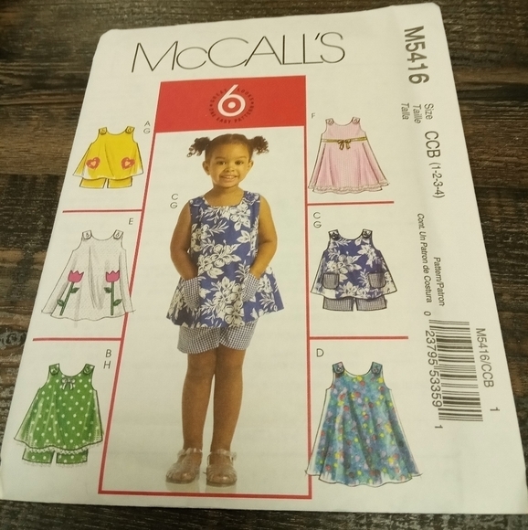 McCall's Sewing Pattern M5416 Girl's Top Dresses Shorts Sizes 1-4 - Picture 1 of 1